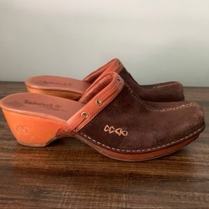 Vintage Timberland Comforia Suede Slip On Wooden Mules Clogs